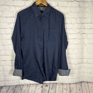 Ted Baker London Button Down Blue Shirt size 4 100% Cotton Flip Cuff